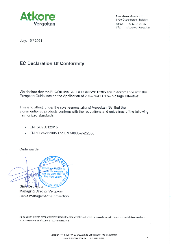 20210719 EC Declaration of Conformity Floor Installation Systems